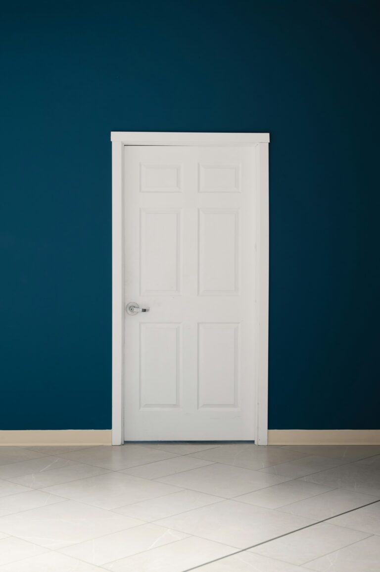 New white panelled door in a bright room, inspiration for custom doors