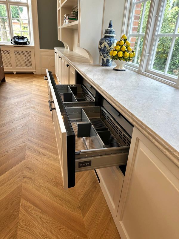 Kitchen drawer with built-in cooling drawer and dividers